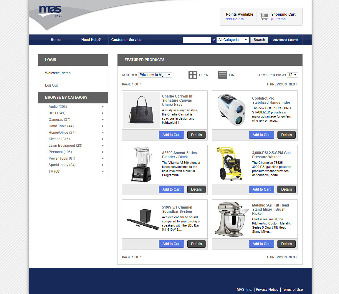screenshot of online store